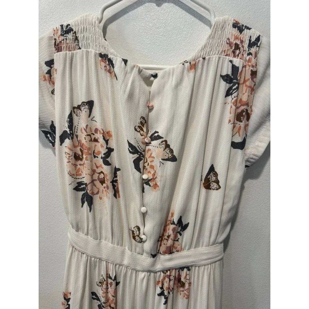 Free People All I Got Floral Printed Maxi Dress Ivory Pink Boho CottageCore Sz 6